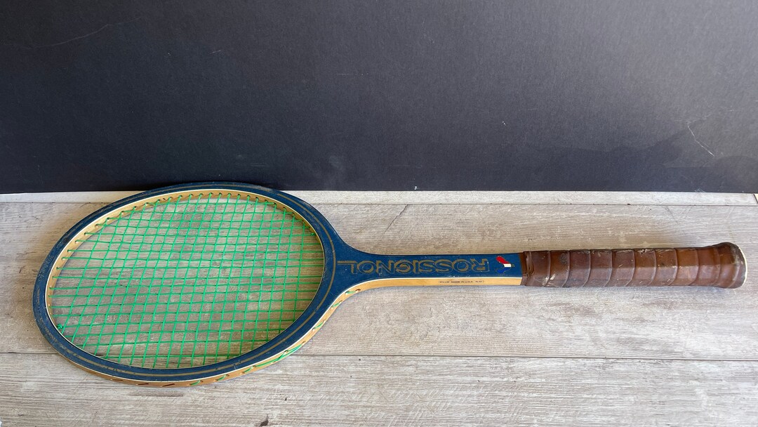 Vintage Tennis Racket Wooden Rossignol Wood Racquet Blue/green - Etsy