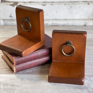 Vintage Bookends - Mid Century Maple Brass Pull - Classic