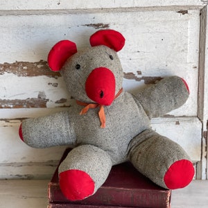 Vintage Teddy Bear Handmade Wool Tweed 1950s Stuffed Animal
