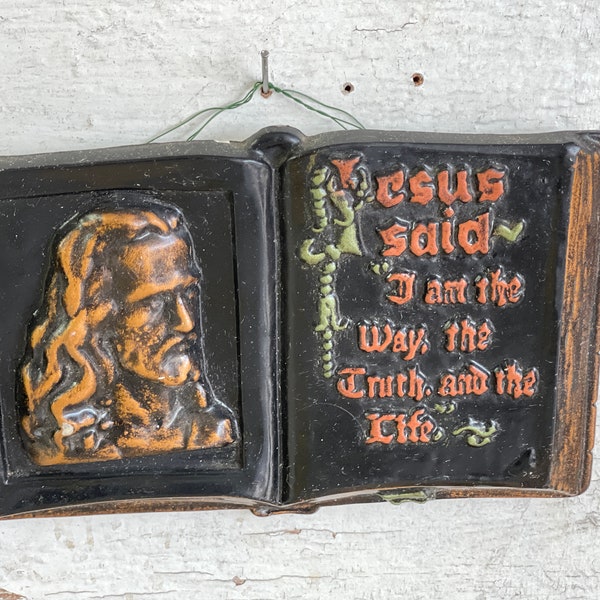 Vintage Plaster Wall Plaques - Religious Art - Give Thanks to the Lord - Family that Prays, Behold I Stand at the Door - Choice!