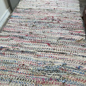 Vintage Twined Rag Rug Cotton Braided Rugs 20 X 50