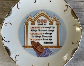 Vintage Serenity Prayer Plate - Porcelain Decorative Wall Hanging