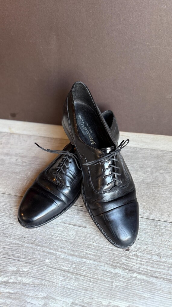 Johnston & Murphy, Vintage Johnston & Murphy Mens Shoes - Made in Italy Black Spectator - Size 9.5 Leather Sole