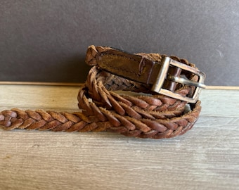 Vintage tan brown braided leather belt 90s 1990s 1990’s 90s Tan Brown Leather Thick Woven Belt Dockers Vintage Mens  main image 3