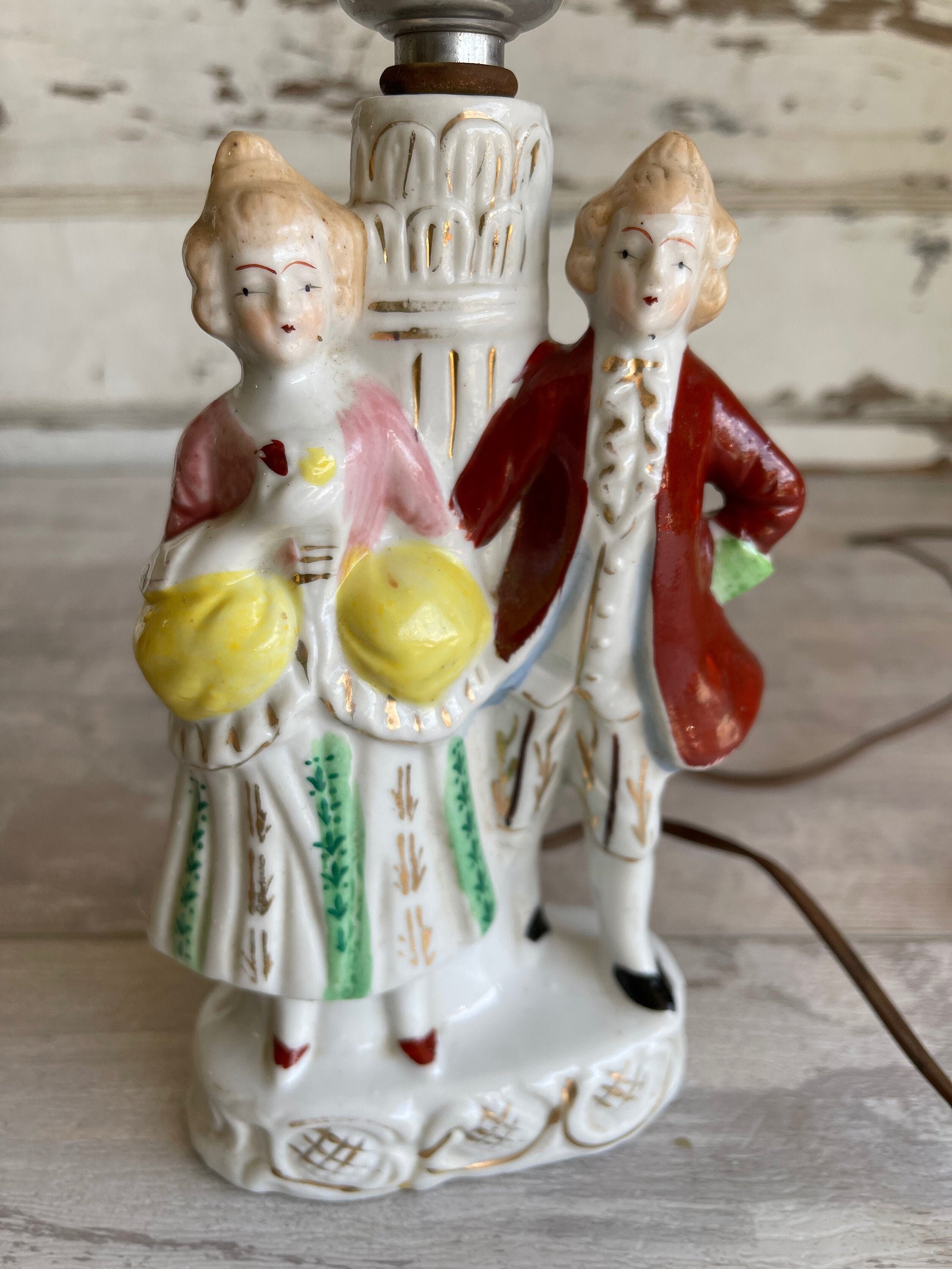 Vintage Boudoir Lamp - Figural Colonial Couple - Porcelain