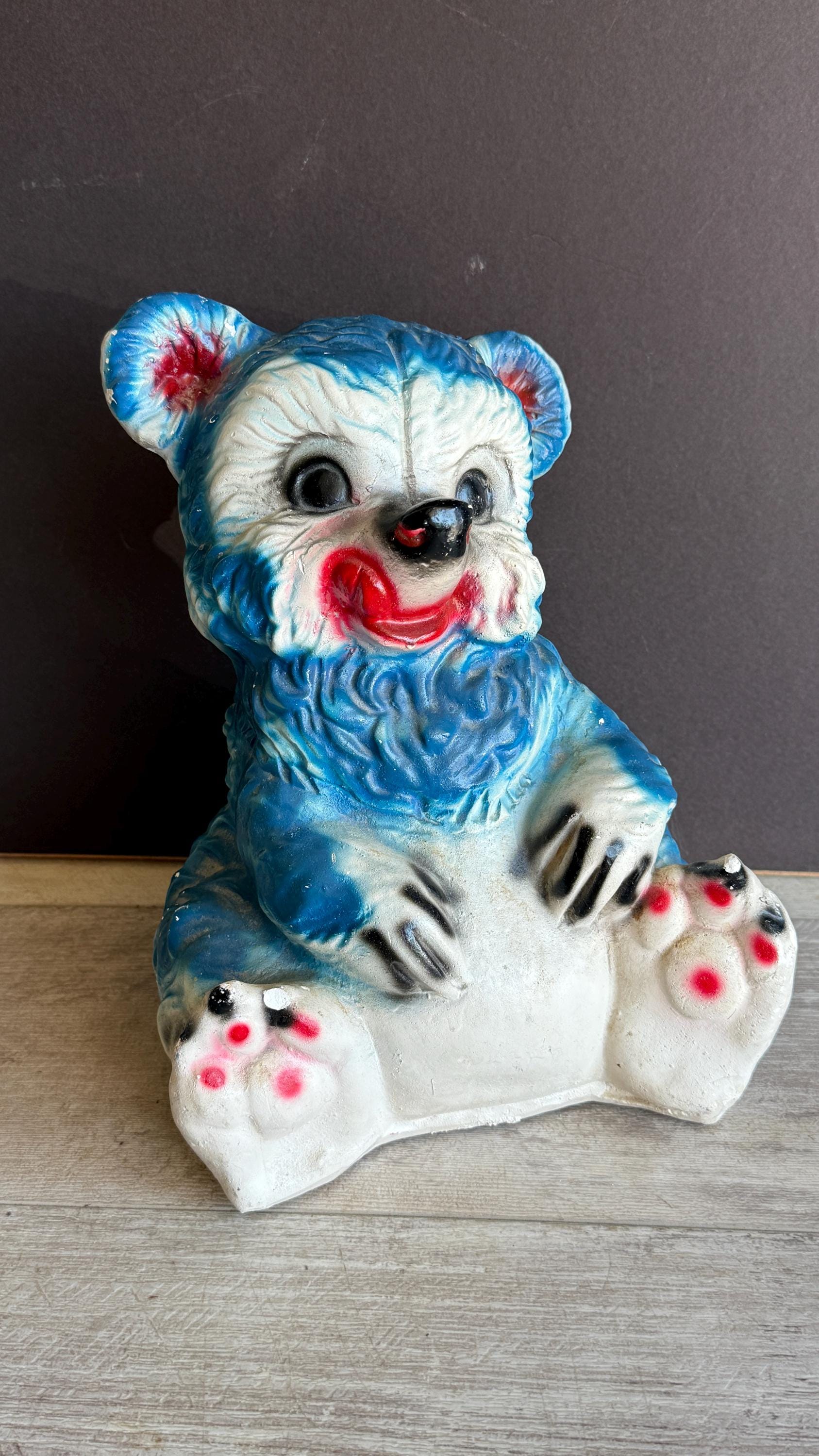 Vintage Carnival Prize Coin Bank Chalkware Bear -blue Honey Bear