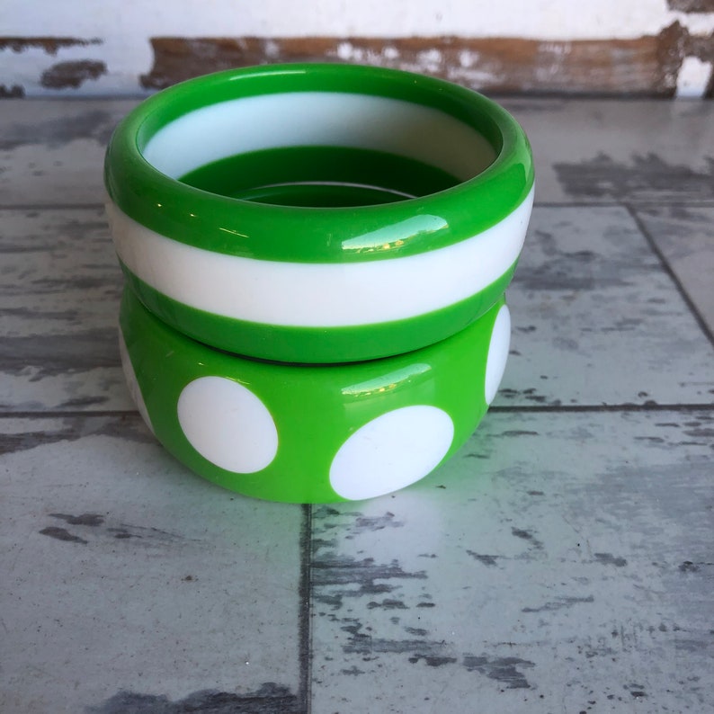 Vintage Lucite Bracelet Green Polka Dot Bangle