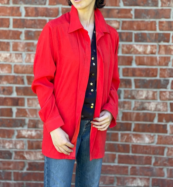 Vintage Shirt Jacket Cherry Red Denim and Co Size Small Microsuede 