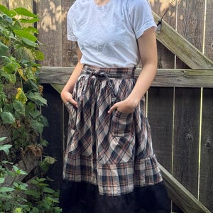Vintage Anthro Plaid Suit -Womens Reversible Blazer Ruffled Skirt - Knit and Cotton - “Nick & Mo”