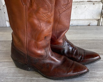 Vintage Acme Circle A Cowboy Boot Brown Leather Size 11 D Mens