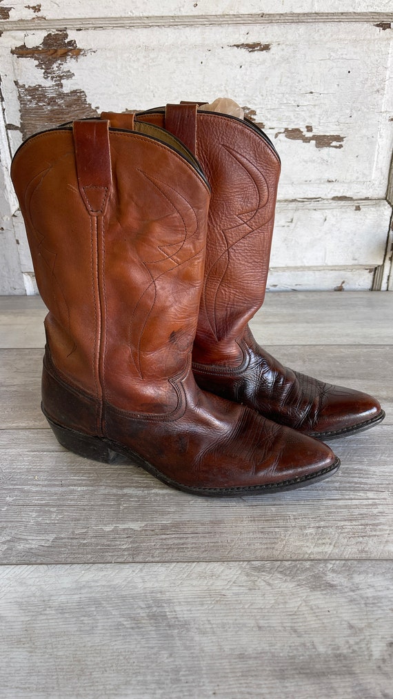 Vintage Acme Circle A Cowboy Boot Brown Leather Si