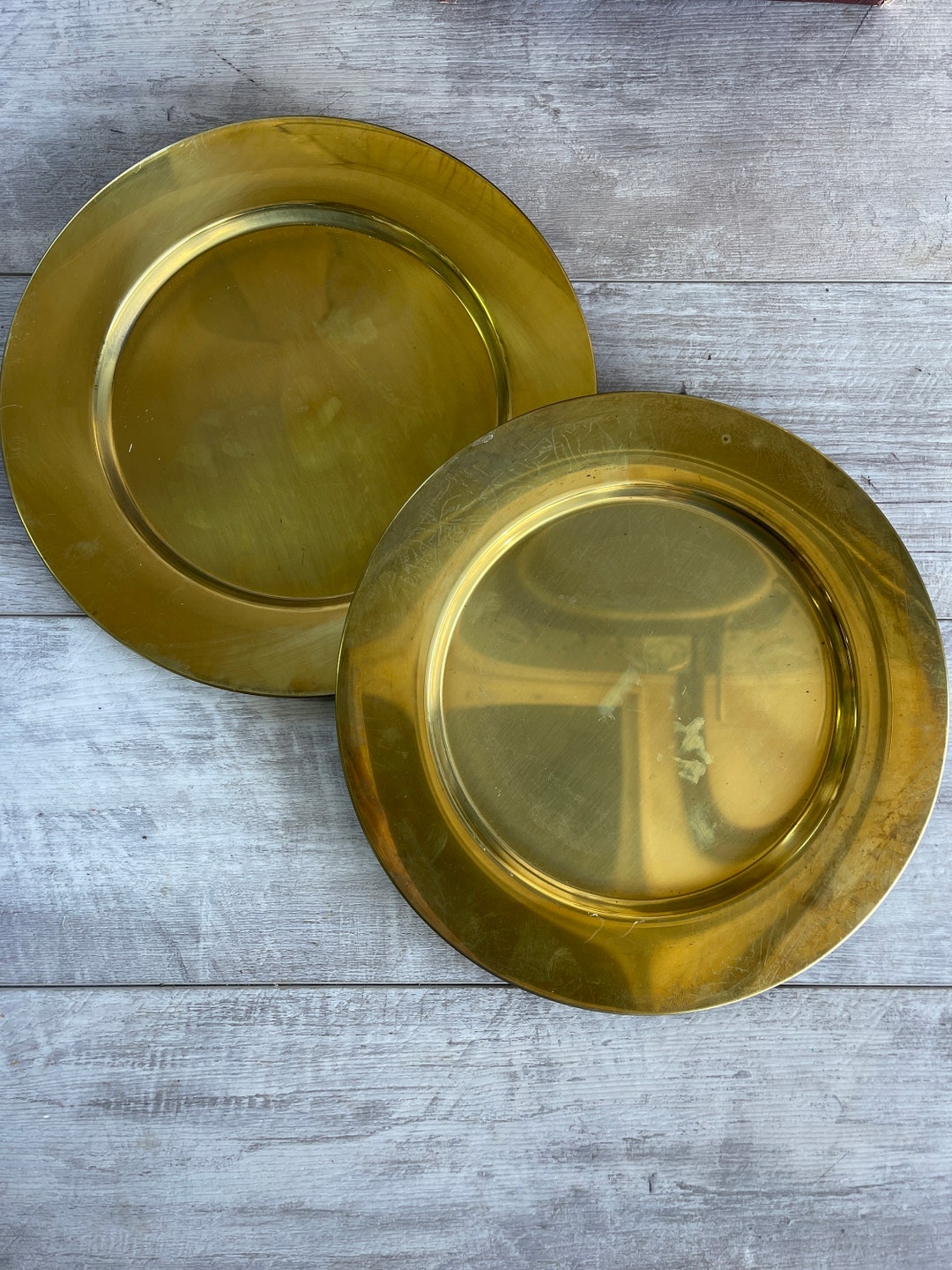 Vintage Brass Charger Plates Set of 2 Solid Brass Made in Etsy