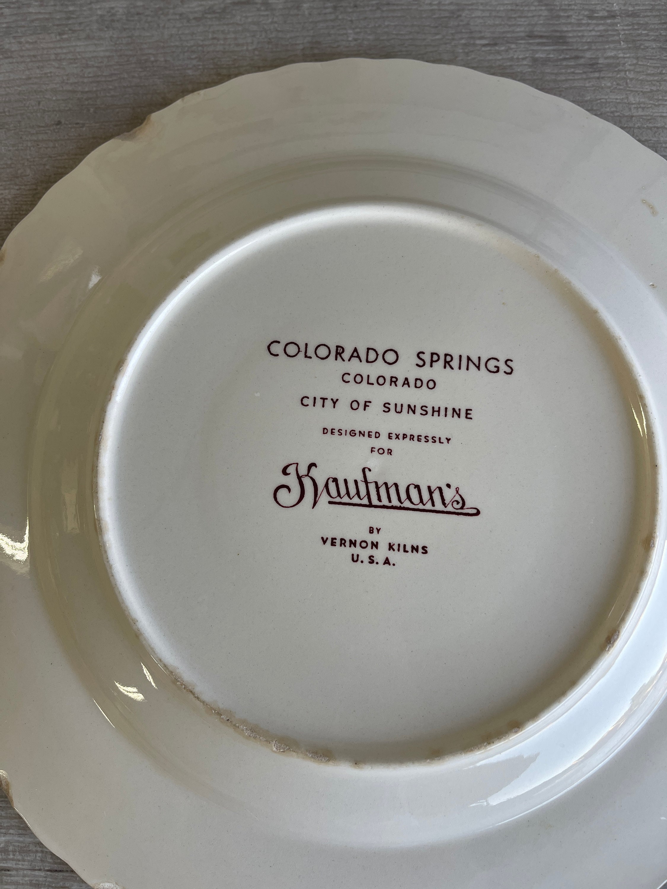 Vintage Souvenir Plate Vernon Kilns Transferware USA - Colorado