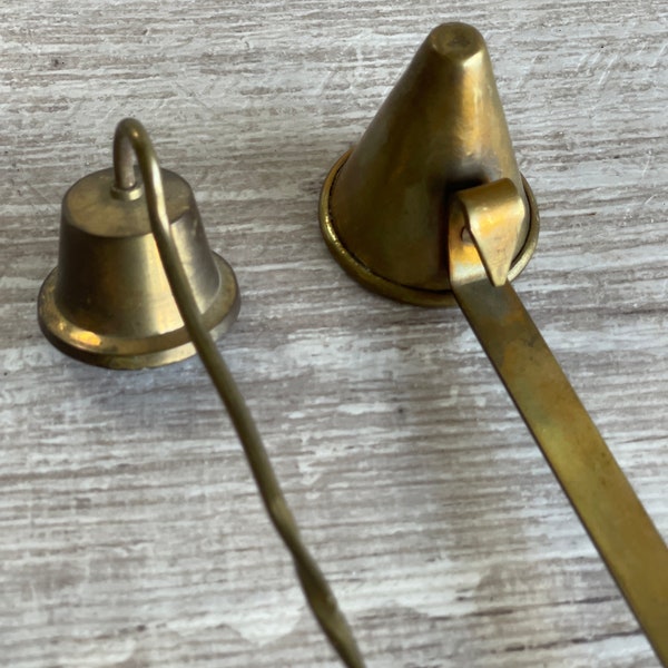 Vintage Brass Candle Snuffer - Solid Brass 9 inch Handle Choice - Cone or Bell Shape