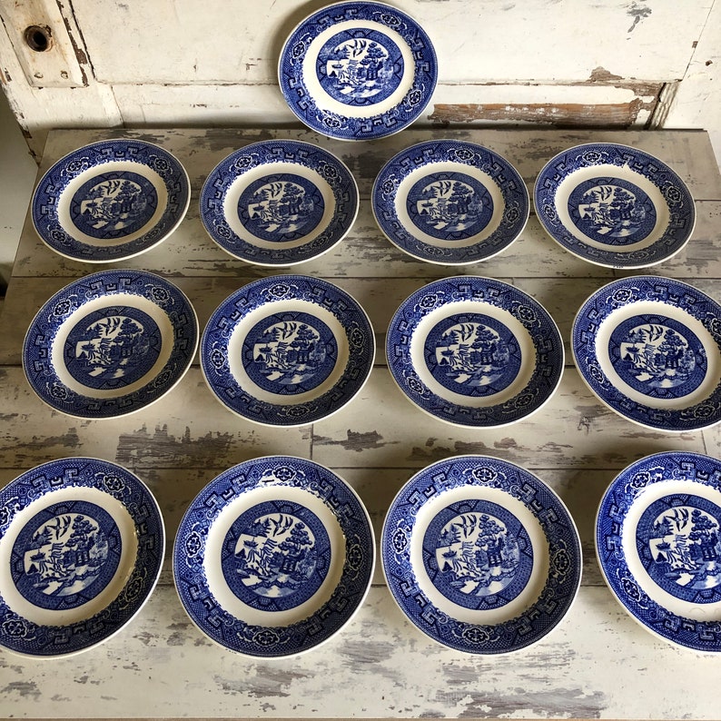 Old and Lovely 6 inch Set of 12 Bread Plates Vintage Homer Laughlin Blue Willow Ware Plates