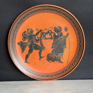 Vintage Greek God/Goddess Souvenir Plate - Terra Cotta Hand painted Pottery - Rhea/Cybele and ?