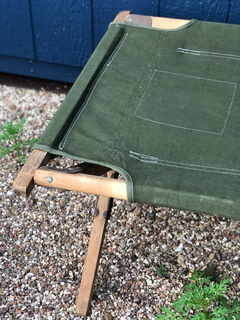 Vintage Cot Day Bed Military Camping Army Folding Canvas Etsy