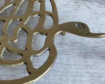 Vintage Brass Trivet - Swan