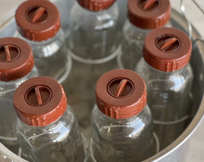 Vintage Glass Baby Bottles Sterilizing Pan 7 Bottles With Rings C