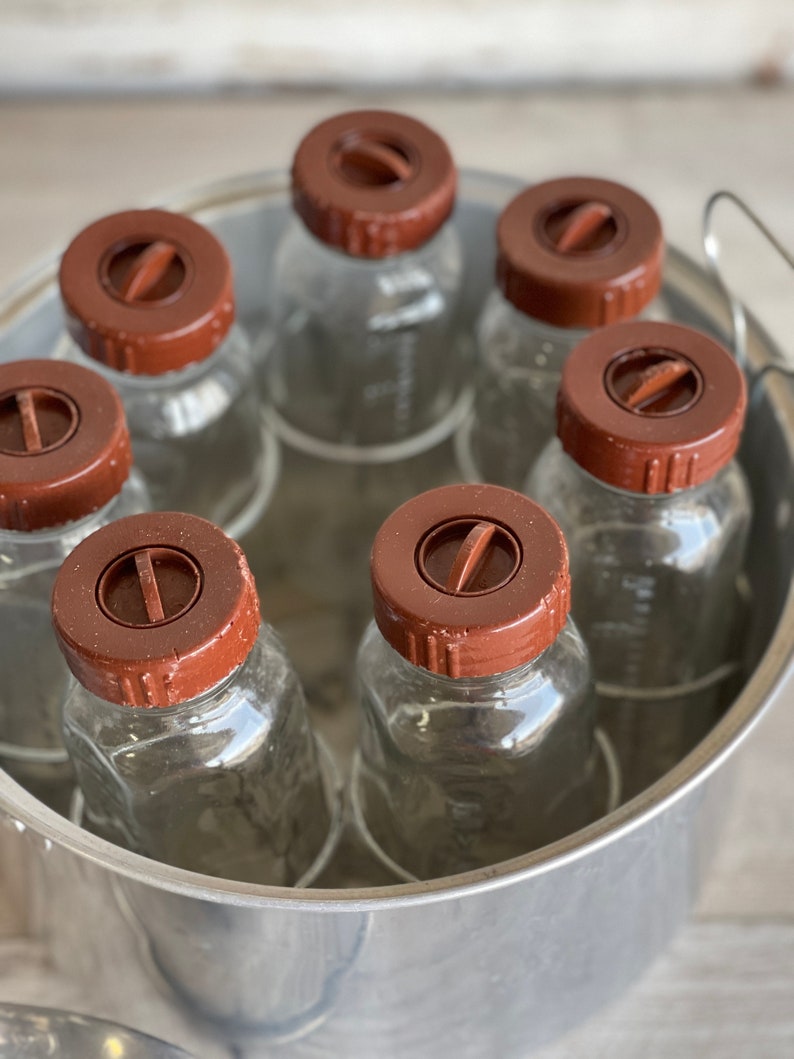 Vintage Glass Baby Bottles Sterilizing Pan 7 Bottles With Etsy