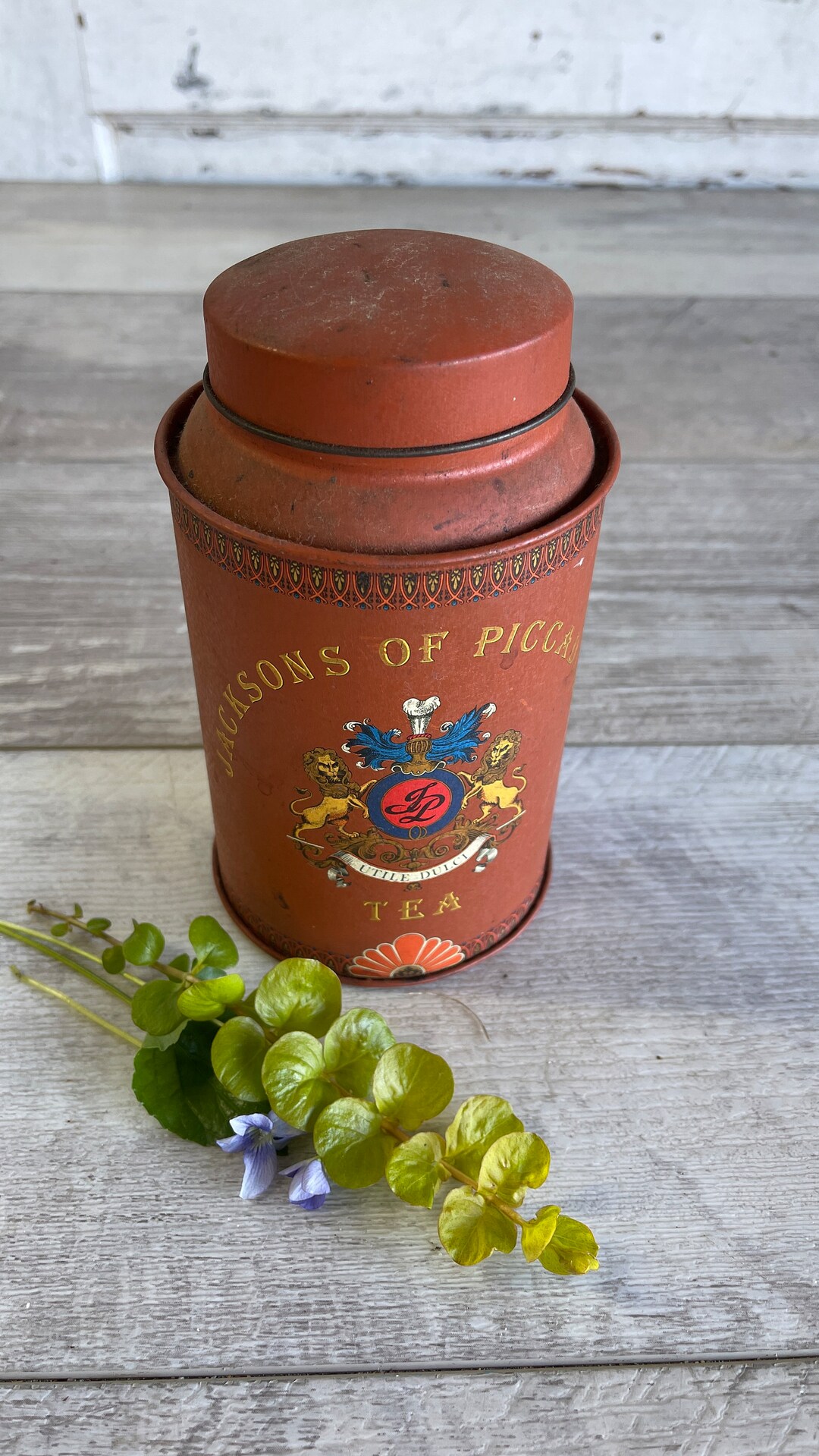 Vintage Tea Caddy Jacksons of Piccadilly Retro Tin Red