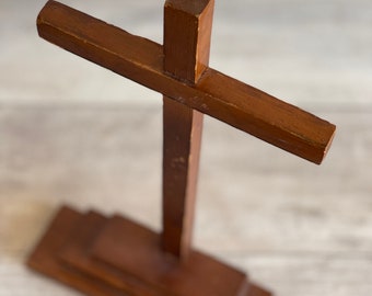 Vintage Cross Pedestal - Primitive Methodist Church Handmade Table Top