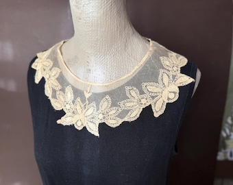 Antique Collar - Needle Run Net Lace - Ecru Downton Abbey Style