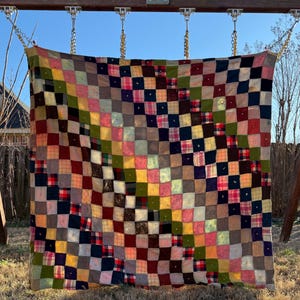 Vintage Wool Patch Quilt -Flannel Backing - 66 x 72