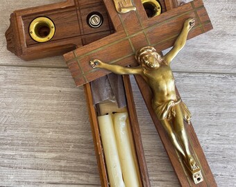 Vintage Crucifix Wall Hanging - Hidden Compartment - Last Rites, Sick Call