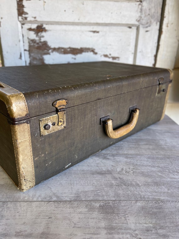 Vintage Suitcase Luggage Tweed Leather Suitcase Ol