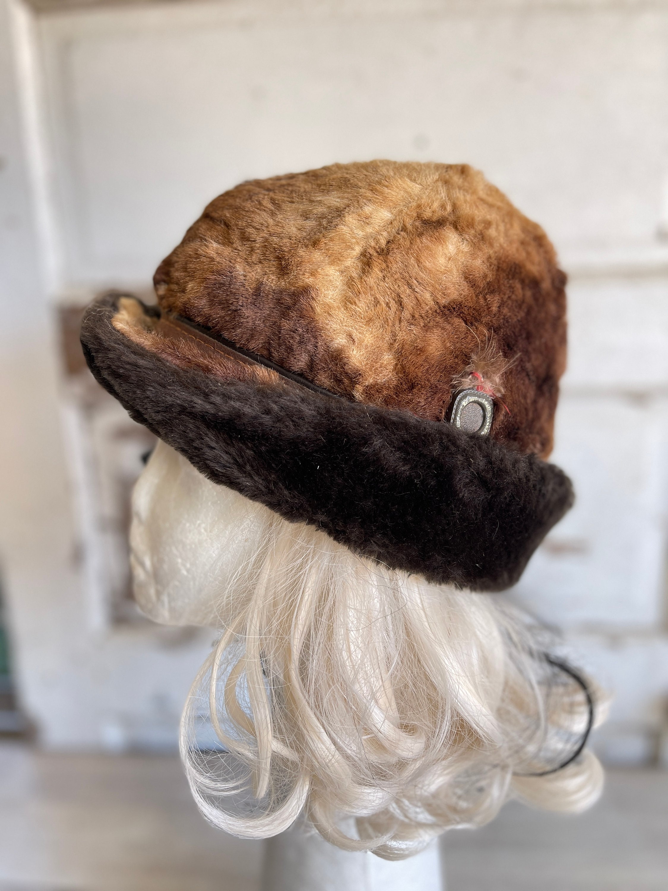 Vintage Faux Fur Hat Alpine - Unisex Brown and Black Fedora