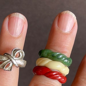 Vintage Avon Stacking Rings - Red Yellow Green Autumnal Woven Plastic ...