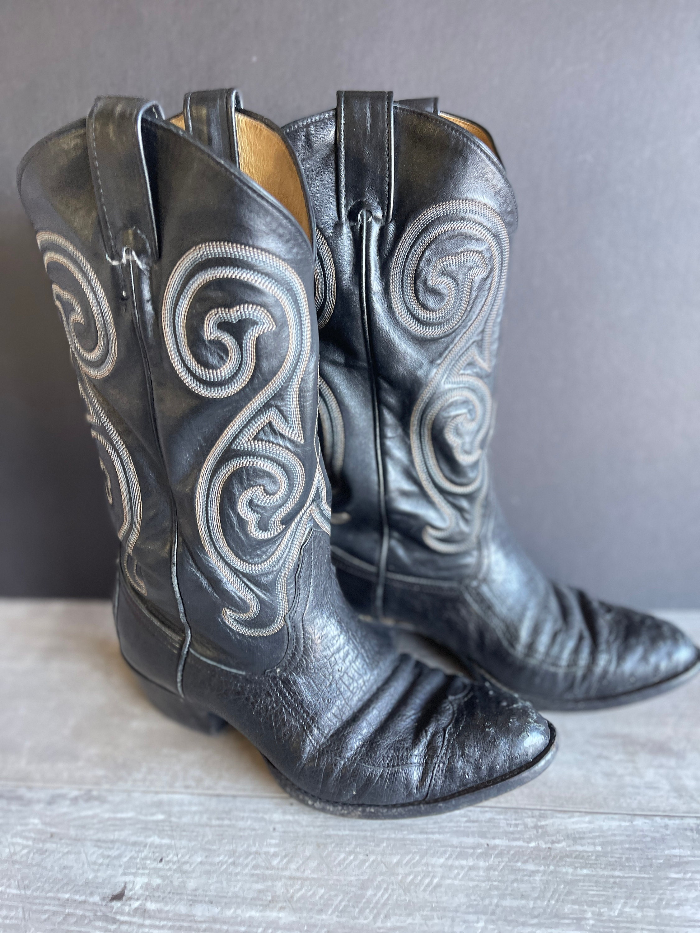 Vintage Cowboy Boots Larry Mahan Black Texas Leather - Mens  display picture 3
