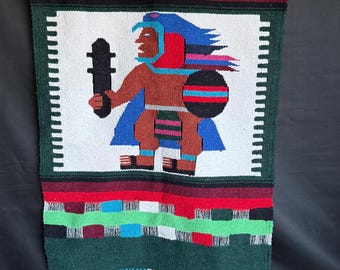 Vintage Mayan Woven Wool Textile Wall Hanging - South American Tapestry