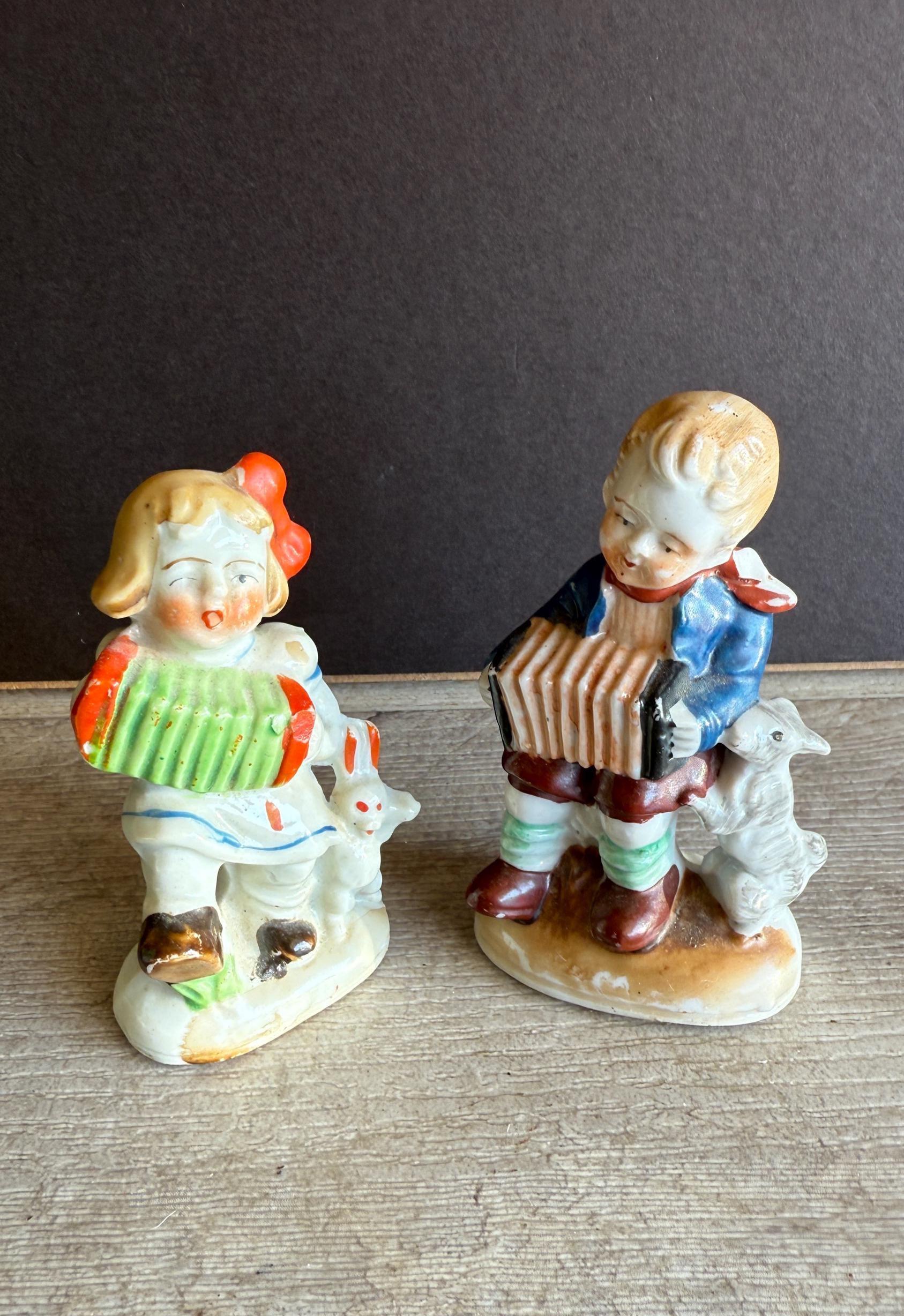 Vintage Occupied Japan Porcelain Figurines Accordion Players - Set