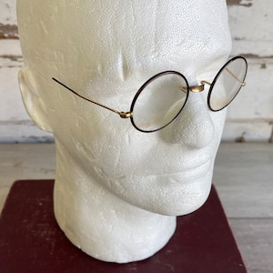 Vintage 1920s Round Eyeglasses: Brown Coated Rim, Display or Costume (One Earpiece)