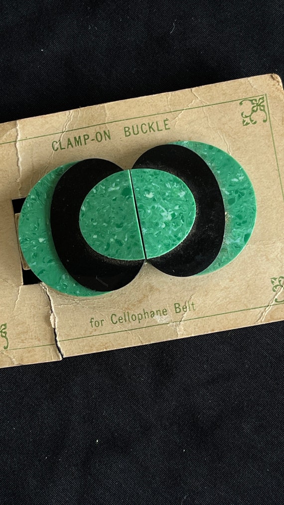 Vintage Art Deco Belt Buckle Clip - Celluloid Gre… - image 3