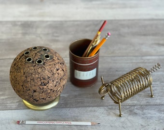 Vintage Perpetual Desk Calendar Cup and Cork Globe Pencil Holder