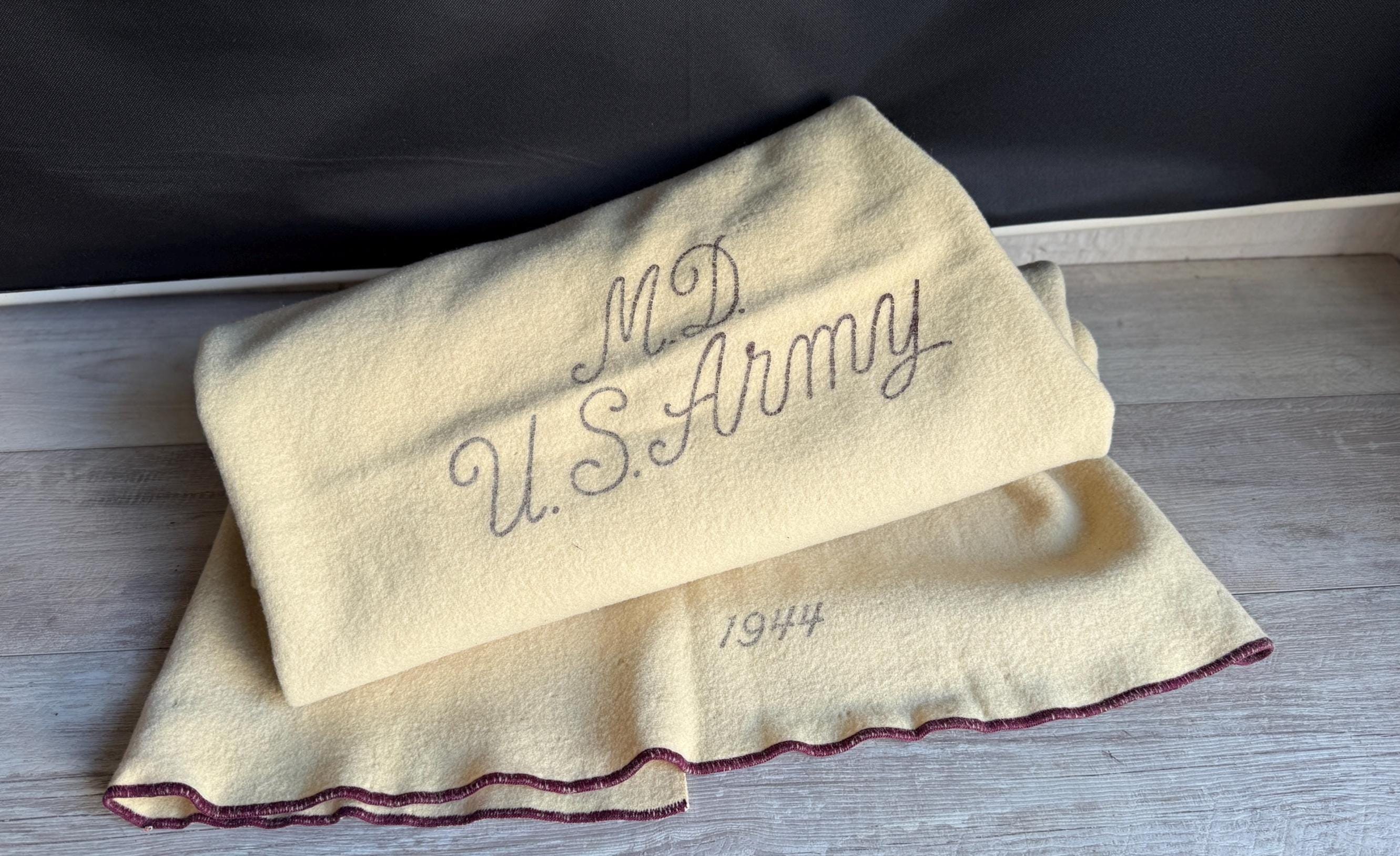 Vintage Wool Medical Army Blanket - 