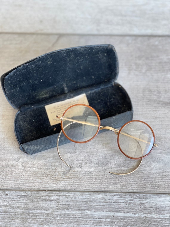 Vintage Eyeglasses Spectacles Wire Rim 1940s Gold… - image 1