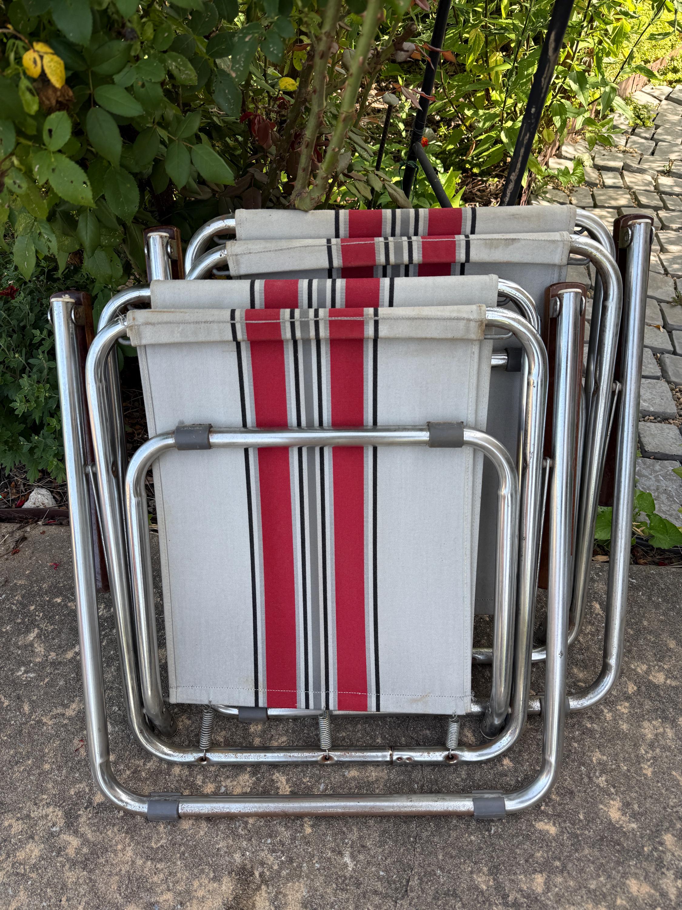 Vintage Folding Chairs: Elite Chrome Striped Canvas 1970s Deck