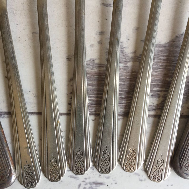 1920s Drexel Moderne Vintage Silverplate Antique Flatware 6 Forks 4 Knives c