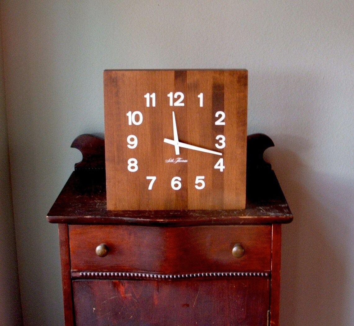 Seth Thomas Butcher Block Wall Clock Etsy