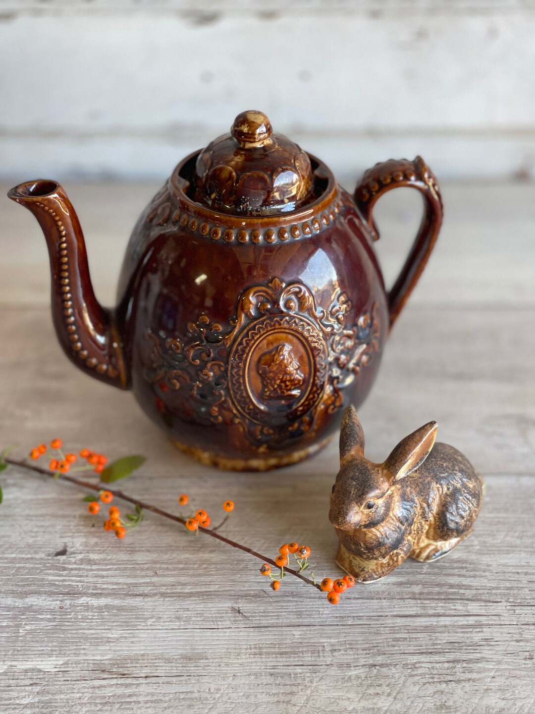 Rockingham Pottery Vintage Rockingham Pottery Yellowware 1800s Teapot Rare Greek Profile ...