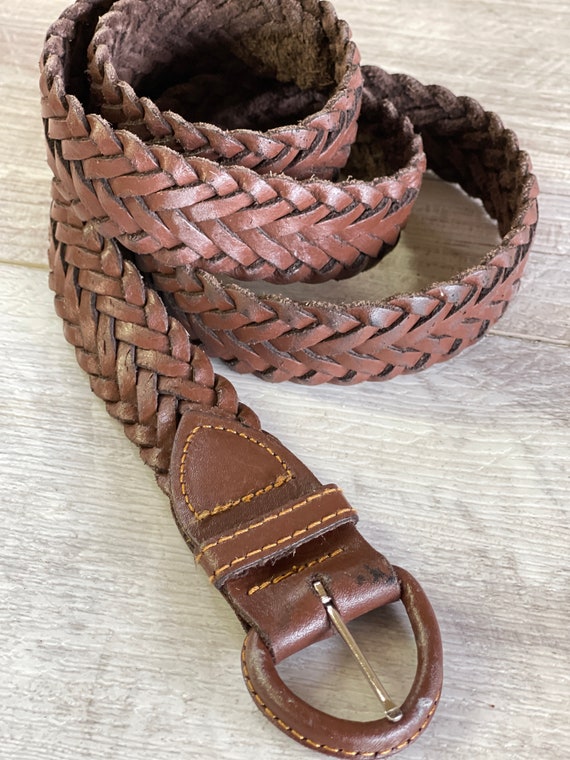 Vintage Leather Belt - Woven Medium 42 Inches - A… - image 1