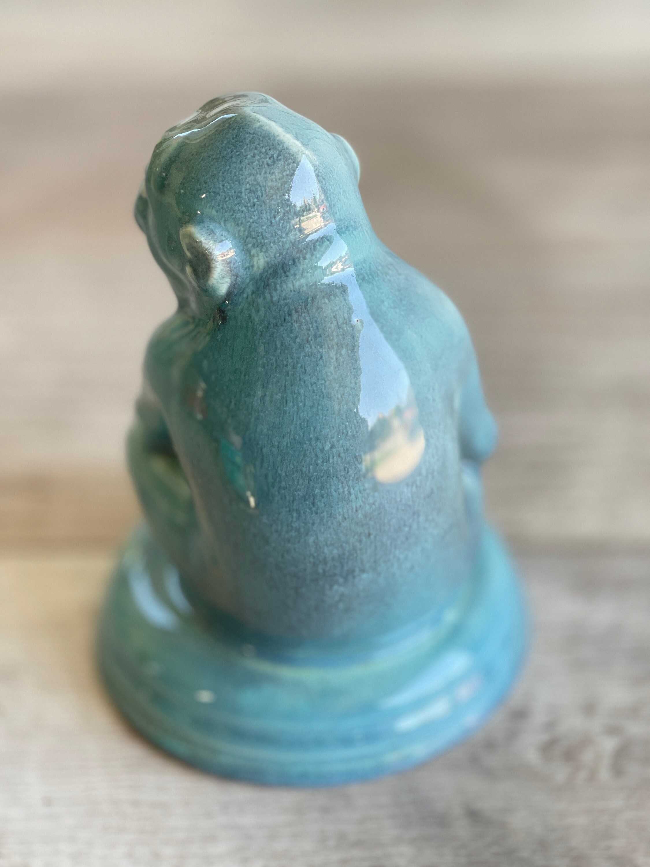 Vintage Blue Pottery Statue Beswick Pottery Chimpanzee Monkey #397