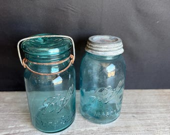 Vintage Blue Ball Mason Jar: 1910s Quart Canning Jar
