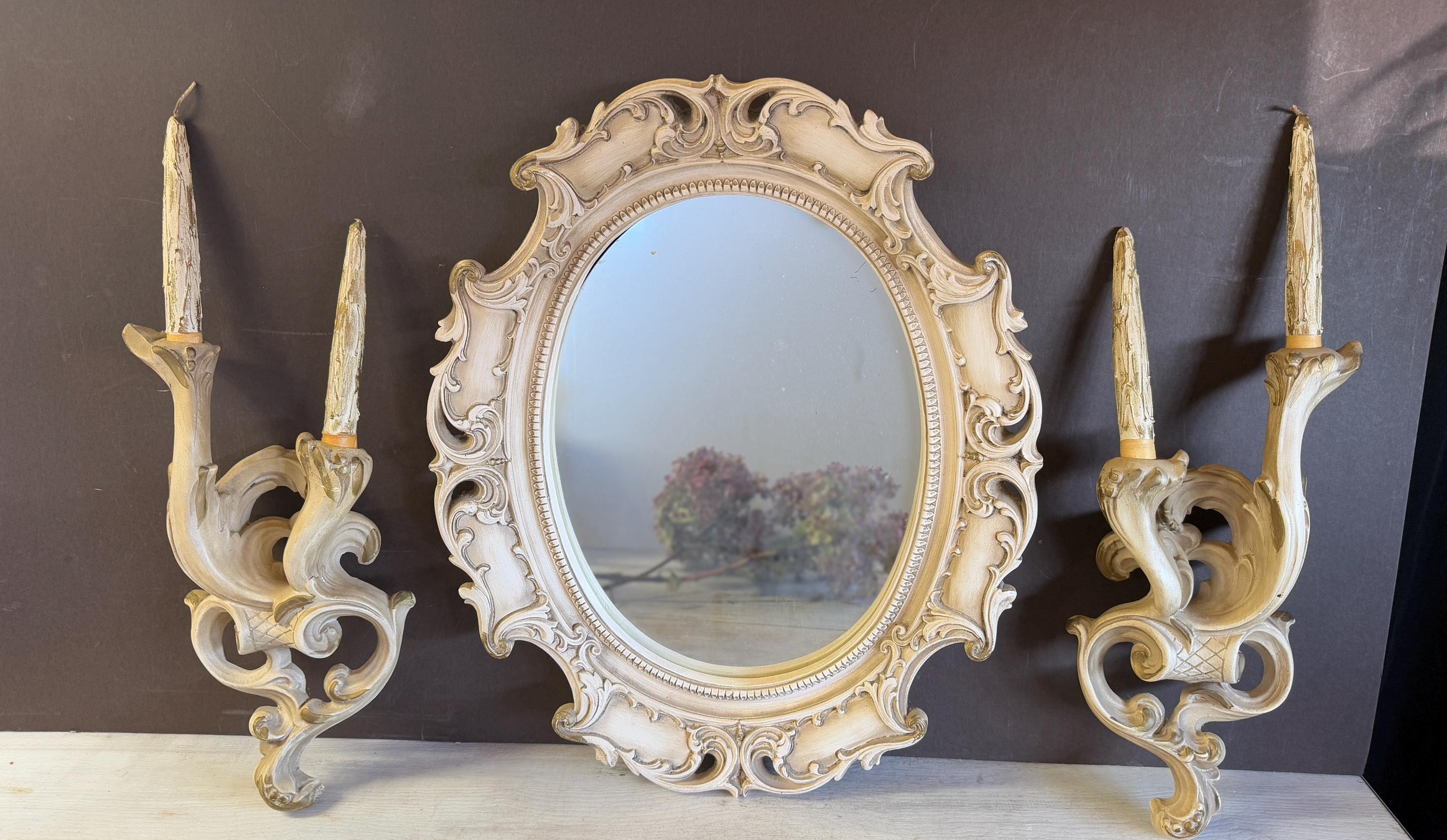世界的に Vintage  Chalkware Sconces + Mirror 店舗用品