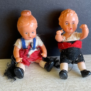 Vintage Edi Puppen Dolls - 3 inch German Celluloid Boy/Girl in Original Costumes