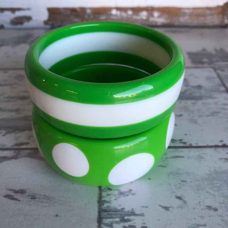 Vintage Lucite Bracelet Green Polka Dot Bangle